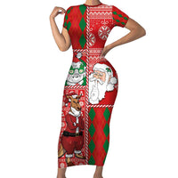 Australian Christmas Family Matching Short Sleeve Bodycon Dress and Hawaiian Shirt - Santa Koala Kangaroo and Holiday Cheer LT03 Mom's Dress Red - Polynesian Pride