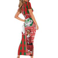 Australian Christmas Family Matching Short Sleeve Bodycon Dress and Hawaiian Shirt - Santa Koala Kangaroo and Holiday Cheer LT03 - Polynesian Pride