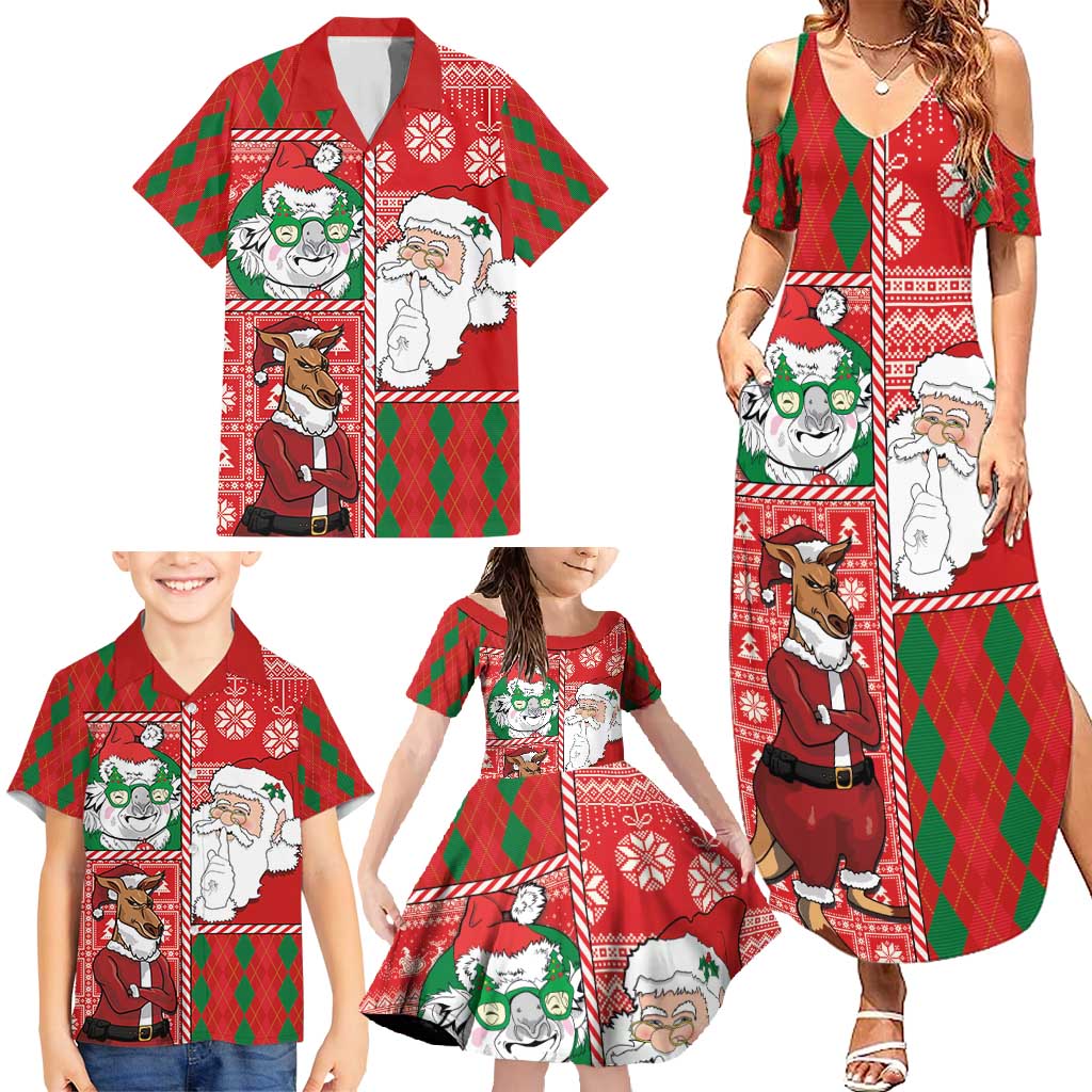 Australian Christmas Family Matching Summer Maxi Dress and Hawaiian Shirt - Santa Koala Kangaroo and Holiday Cheer LT03 - Polynesian Pride
