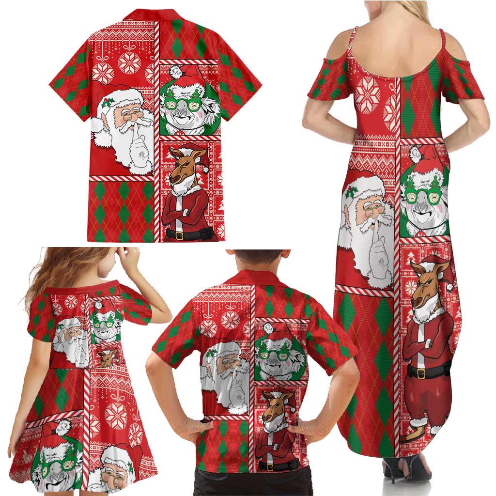 Australian Christmas Family Matching Summer Maxi Dress and Hawaiian Shirt - Santa Koala Kangaroo and Holiday Cheer LT03 - Polynesian Pride