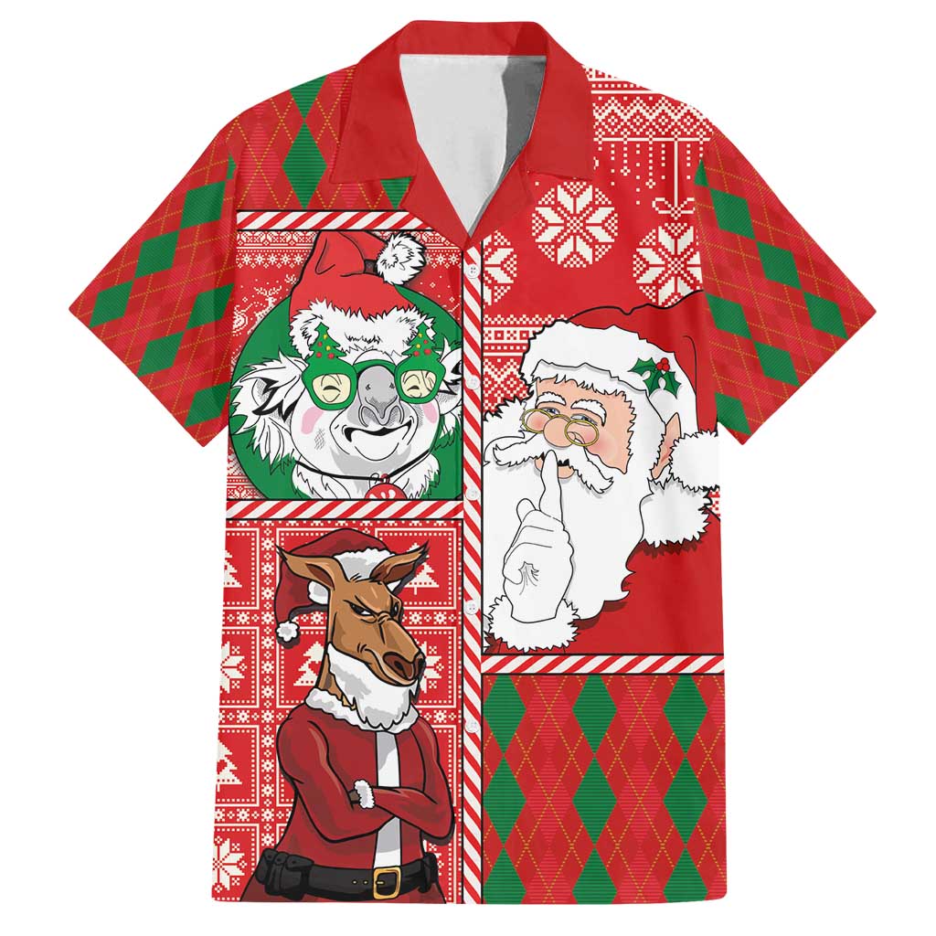 Australian Christmas Family Matching Summer Maxi Dress and Hawaiian Shirt - Santa Koala Kangaroo and Holiday Cheer LT03 Dad's Shirt - Short Sleeve Red - Polynesian Pride