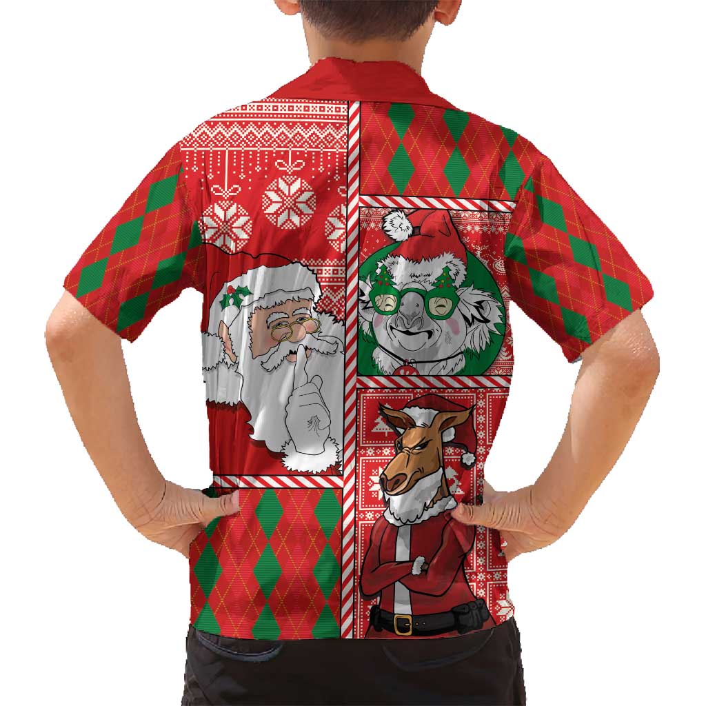 Australian Christmas Family Matching Tank Maxi Dress and Hawaiian Shirt - Santa Koala Kangaroo and Holiday Cheer LT03 - Polynesian Pride