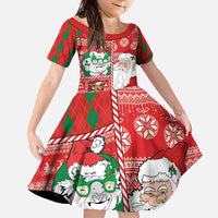 Australian Christmas Family Matching Tank Maxi Dress and Hawaiian Shirt - Santa Koala Kangaroo and Holiday Cheer LT03 Daughter's Dress Red - Polynesian Pride