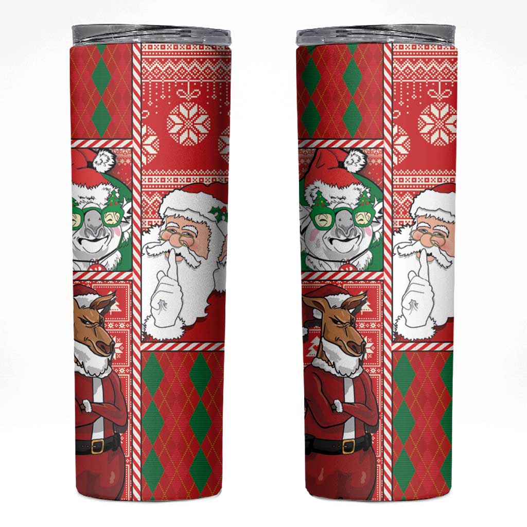 Australian Christmas Skinny Tumbler - Santa Koala Kangaroo and Holiday Cheer LT03 Red - Polynesian Pride