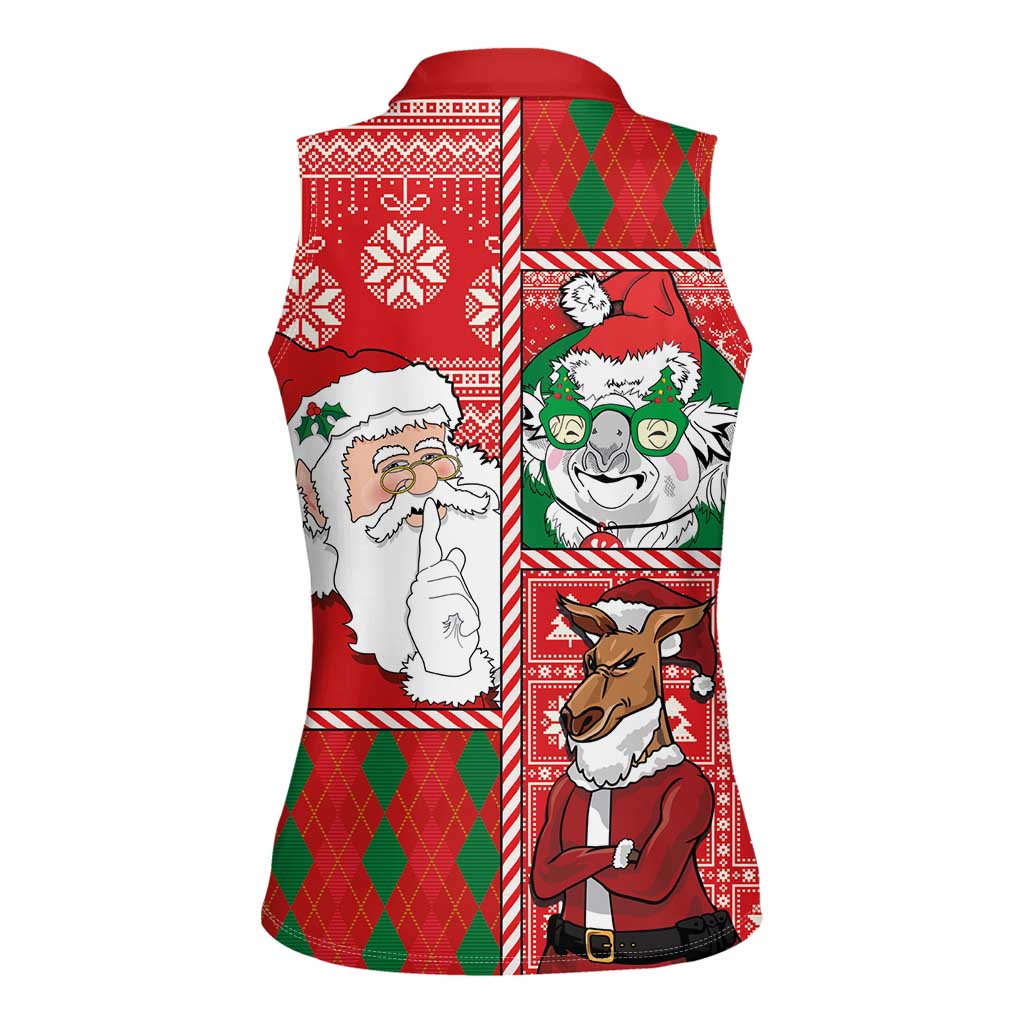 Australian Christmas Women Sleeveless Polo Shirt - Santa Koala Kangaroo and Holiday Cheer LT03 - Polynesian Pride