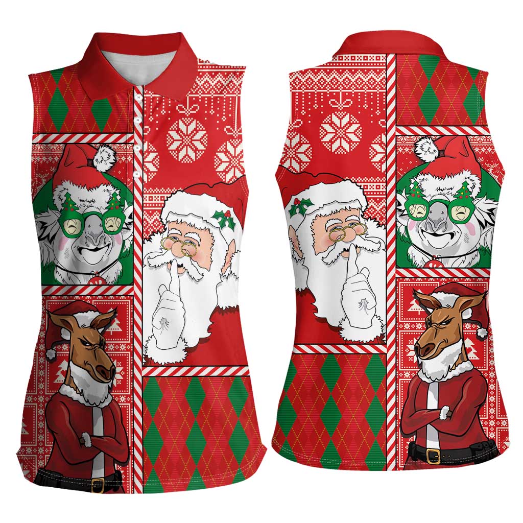 Australian Christmas Women Sleeveless Polo Shirt - Santa Koala Kangaroo and Holiday Cheer LT03 - Polynesian Pride