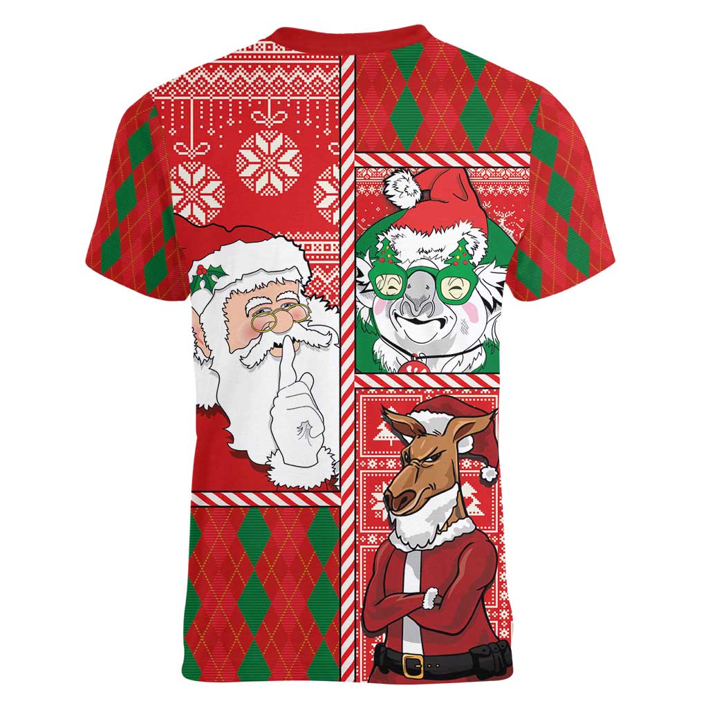 Australian Christmas Women V-Neck T-Shirt - Santa Koala Kangaroo and Holiday Cheer LT03 - Polynesian Pride