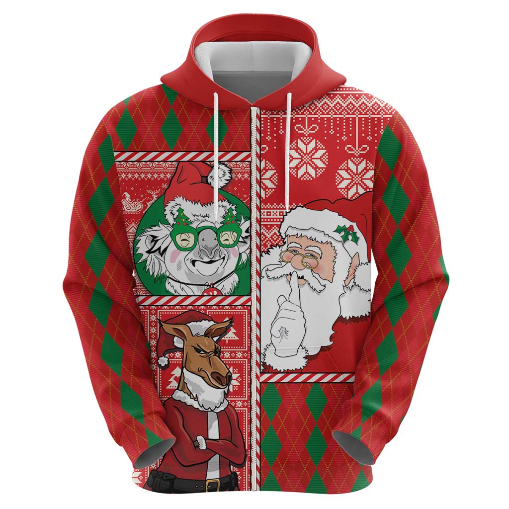 Australian Christmas Zip Hoodie - Santa Koala Kangaroo and Holiday Cheer