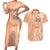 Bula Fiji Couples Matching Short Sleeve Bodycon Dress and Hawaiian Shirt Tropical Flower and Tapa Pattern Peach Fuzz Color LT03 Peach Fuzz - Polynesian Pride