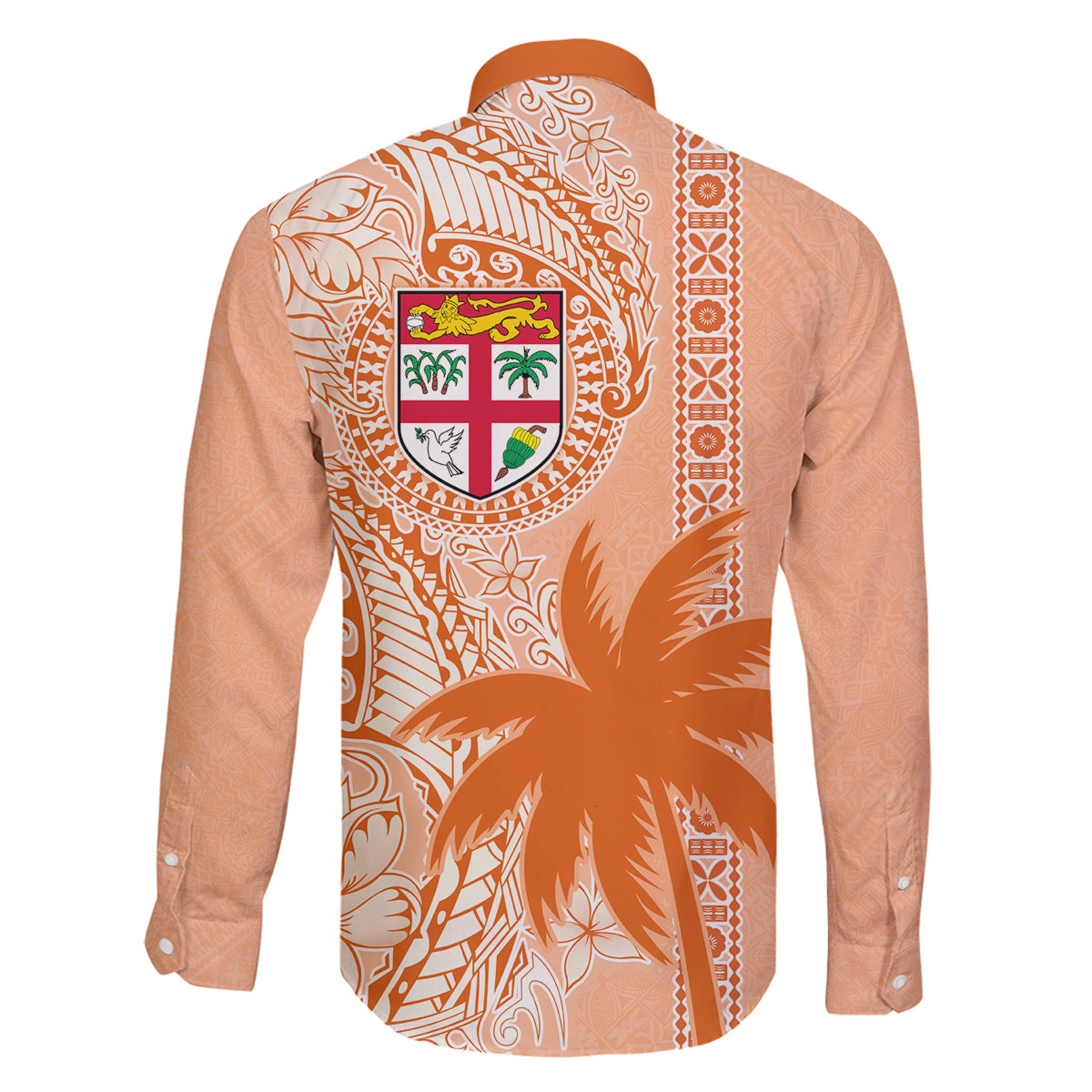 Bula Fiji Family Matching Mermaid Dress and Hawaiian Shirt Tropical Flower and Tapa Pattern Peach Fuzz Color LT03 - Polynesian Pride