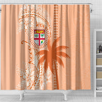 Bula Fiji Shower Curtain Tropical Flower and Tapa Pattern Peach Fuzz Color LT03 - Polynesian Pride