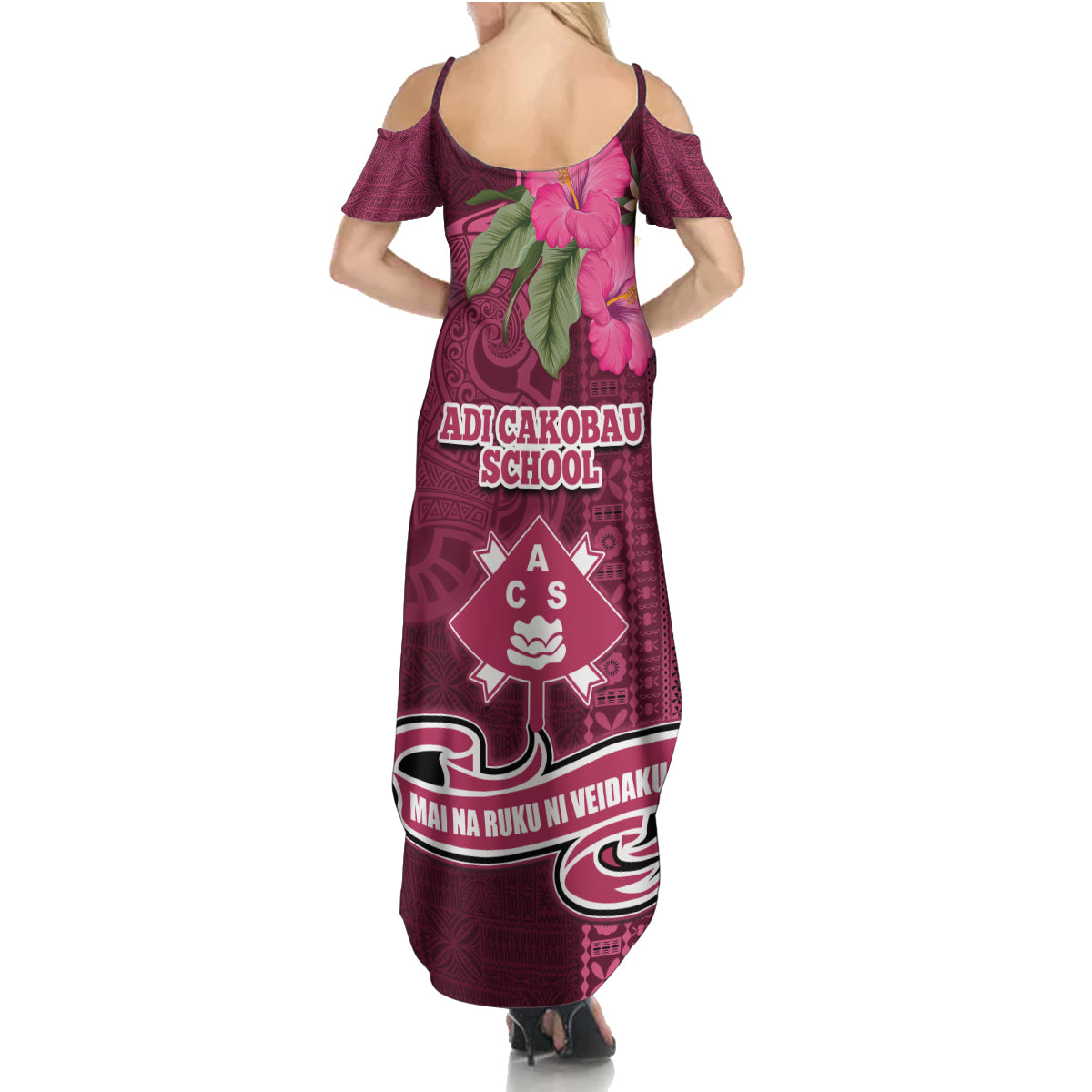 Fiji Adi Cakobau School Family Matching Summer Maxi Dress and Hawaiian Shirt Tropical Flower and Tapa Pattern LT03 - Polynesian Pride