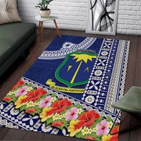 Fiji Natabua High School Area Rug Tropical Flower and Tapa Pattern Blue Style LT03 Blue - Polynesian Pride