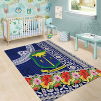 Fiji Natabua High School Area Rug Tropical Flower and Tapa Pattern Blue Style LT03 - Polynesian Pride