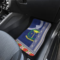 Fiji Natabua High School Car Mats Tropical Flower and Tapa Pattern Blue Style LT03 - Polynesian Pride