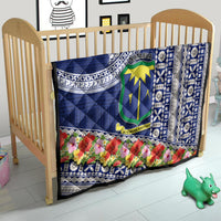 Fiji Natabua High School Quilt Tropical Flower and Tapa Pattern Blue Style LT03 - Polynesian Pride