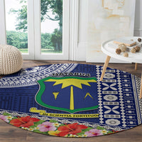 Fiji Natabua High School Round Carpet Tropical Flower and Tapa Pattern Blue Style LT03 - Polynesian Pride