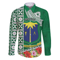 Fiji Natabua High School Family Matching Off Shoulder Maxi Dress and Hawaiian Shirt Tropical Flower and Tapa Pattern Green Style LT03 Dad's Shirt - Long Sleeve Green - Polynesian Pride