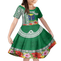 Fiji Natabua High School Family Matching Tank Maxi Dress and Hawaiian Shirt Tropical Flower and Tapa Pattern Green Style LT03 Daughter's Dress Green - Polynesian Pride