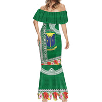 Fiji Natabua High School Mermaid Dress Tropical Flower and Tapa Pattern Green Style LT03 - Polynesian Pride
