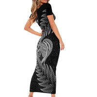 New Zealand Valentine Day Short Sleeve Bodycon Dress Aotearoa Warrior and Woman Love Heart Silver Fern Koru LT03 - Polynesian Pride