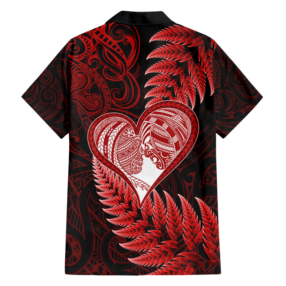 New Zealand Valentine Day Family Matching Puletasi and Hawaiian Shirt Aotearoa Warrior and Woman Love Story Silver Fern Koru Red Style LT03 - Polynesian Pride