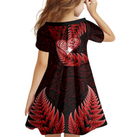 New Zealand Valentine Day Family Matching Tank Maxi Dress and Hawaiian Shirt Aotearoa Warrior and Woman Love Story Silver Fern Koru Red Style LT03 - Polynesian Pride