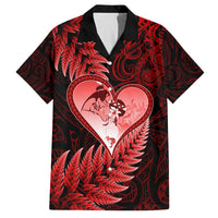 New Zealand Valentine Day Family Matching Tank Maxi Dress and Hawaiian Shirt Aotearoa Warrior and Woman Love Story Silver Fern Koru Red Style LT03 Dad's Shirt - Short Sleeve Red - Polynesian Pride