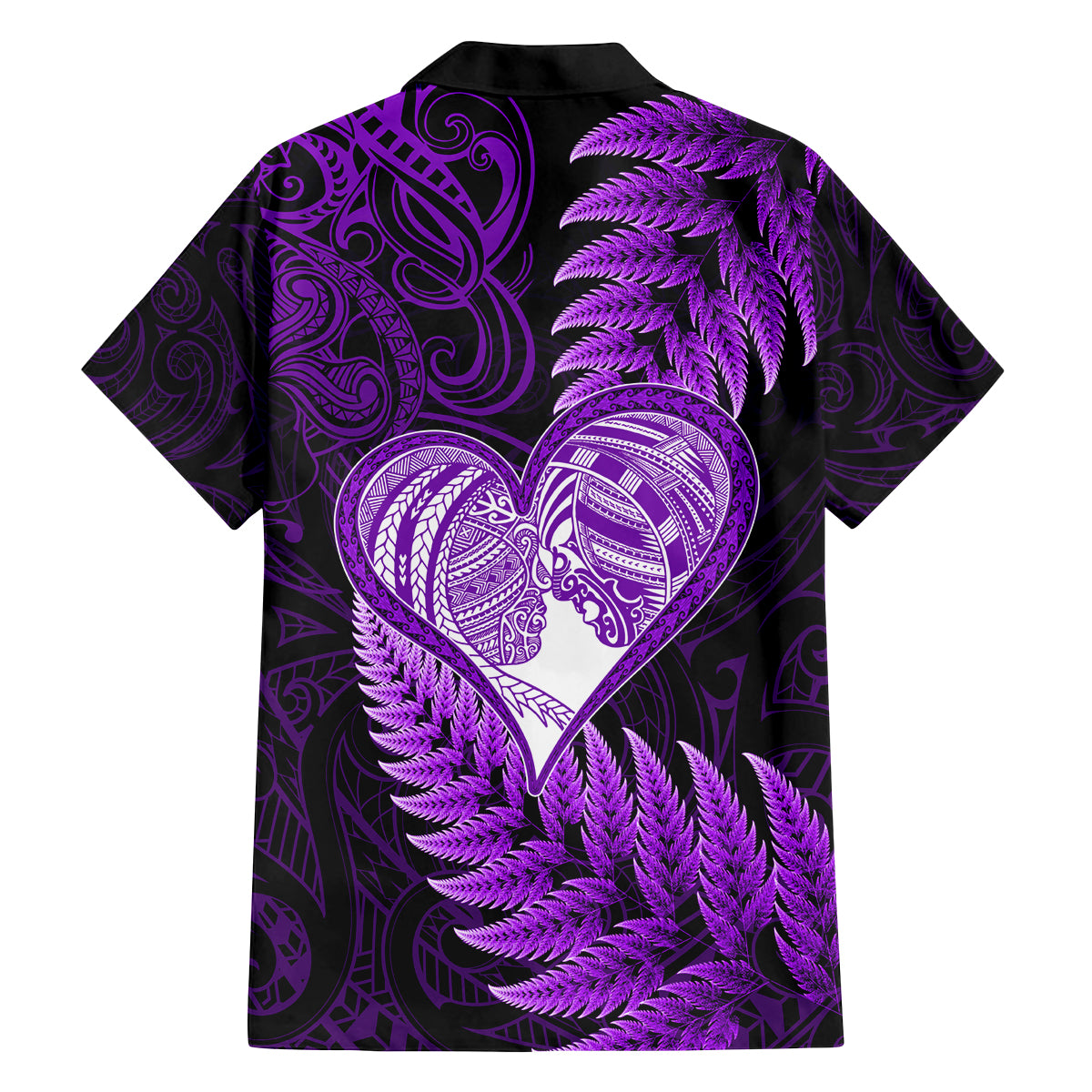 New Zealand Valentine Day Family Matching Off Shoulder Short Dress and Hawaiian Shirt Aotearoa Warrior Love Story Silver Fern Koru Purple Style LT03 - Polynesian Pride