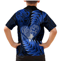 New Zealand Valentine Day Family Matching Mermaid Dress and Hawaiian Shirt Aotearoa Warrior Love Story Silver Fern Koru Blue Style LT03 - Polynesian Pride