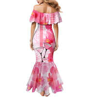 Hawaiian Cocktail Valentine Day Family Matching Mermaid Dress and Hawaiian Shirt Hibiscus Kakau Pattern Pink Version LT03 - Polynesian Pride