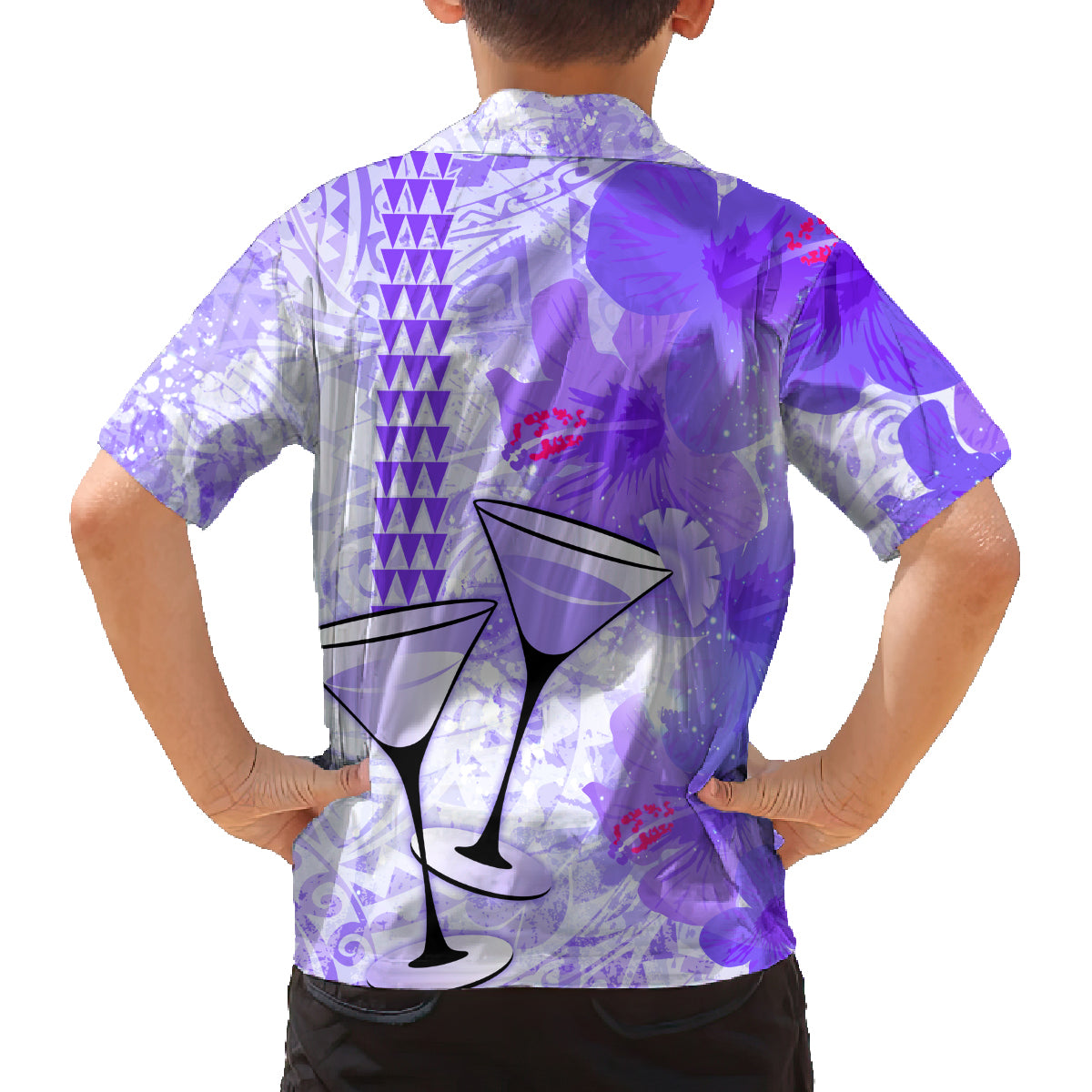 Hawaiian Cocktail Valentine Day Family Matching Off Shoulder Short Dress and Hawaiian Shirt Hibiscus Kakau Pattern Purple Version LT03 - Polynesian Pride
