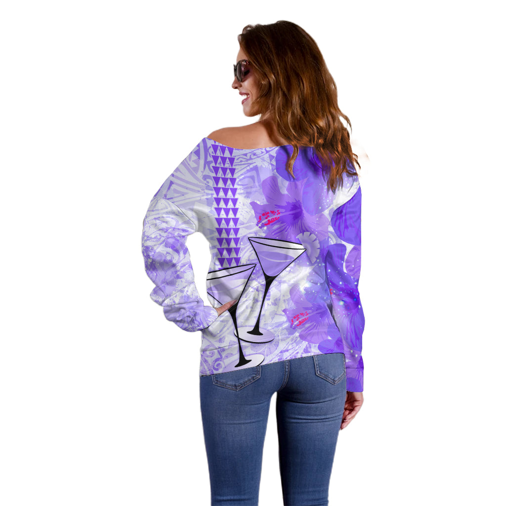 Hawaiian Cocktail Valentine Day Off Shoulder Sweater Hibiscus Kakau Pattern Purple Version LT03 - Polynesian Pride