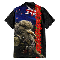 New Zealand Kiwi Soldier ANZAC Family Matching Off Shoulder Long Sleeve Dress and Hawaiian Shirt Red Poppy Flower and Silver Fern Pattern LT03 - Polynesian Pride