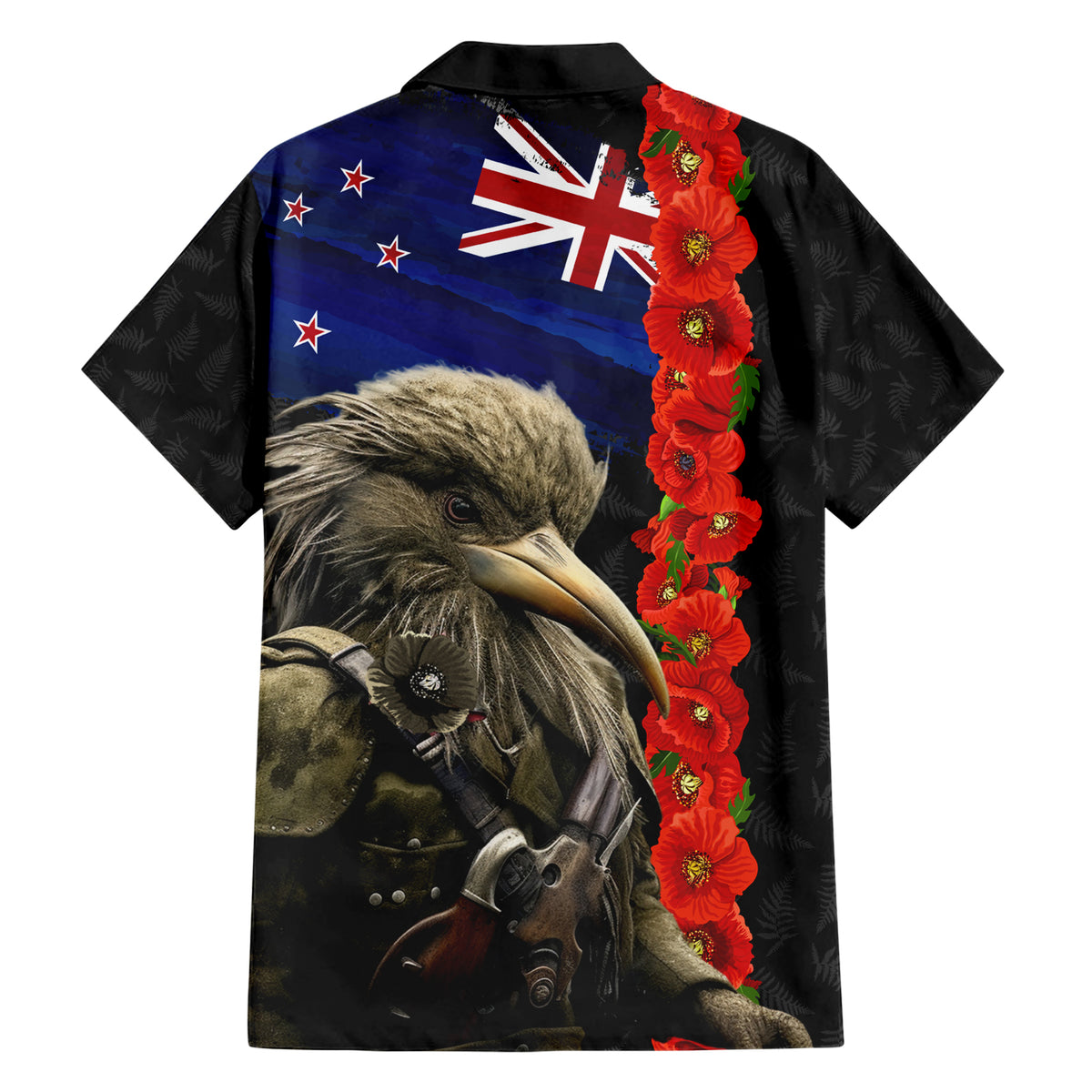 New Zealand Kiwi Soldier ANZAC Family Matching Short Sleeve Bodycon Dress and Hawaiian Shirt Red Poppy Flower and Silver Fern Pattern LT03 - Polynesian Pride