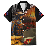 Slouch Hat and Biscuits ANZAC Family Matching Summer Maxi Dress and Hawaiian Shirt with Soldier Silver Fern LT03 Dad's Shirt - Short Sleeve Black - Polynesian Pride
