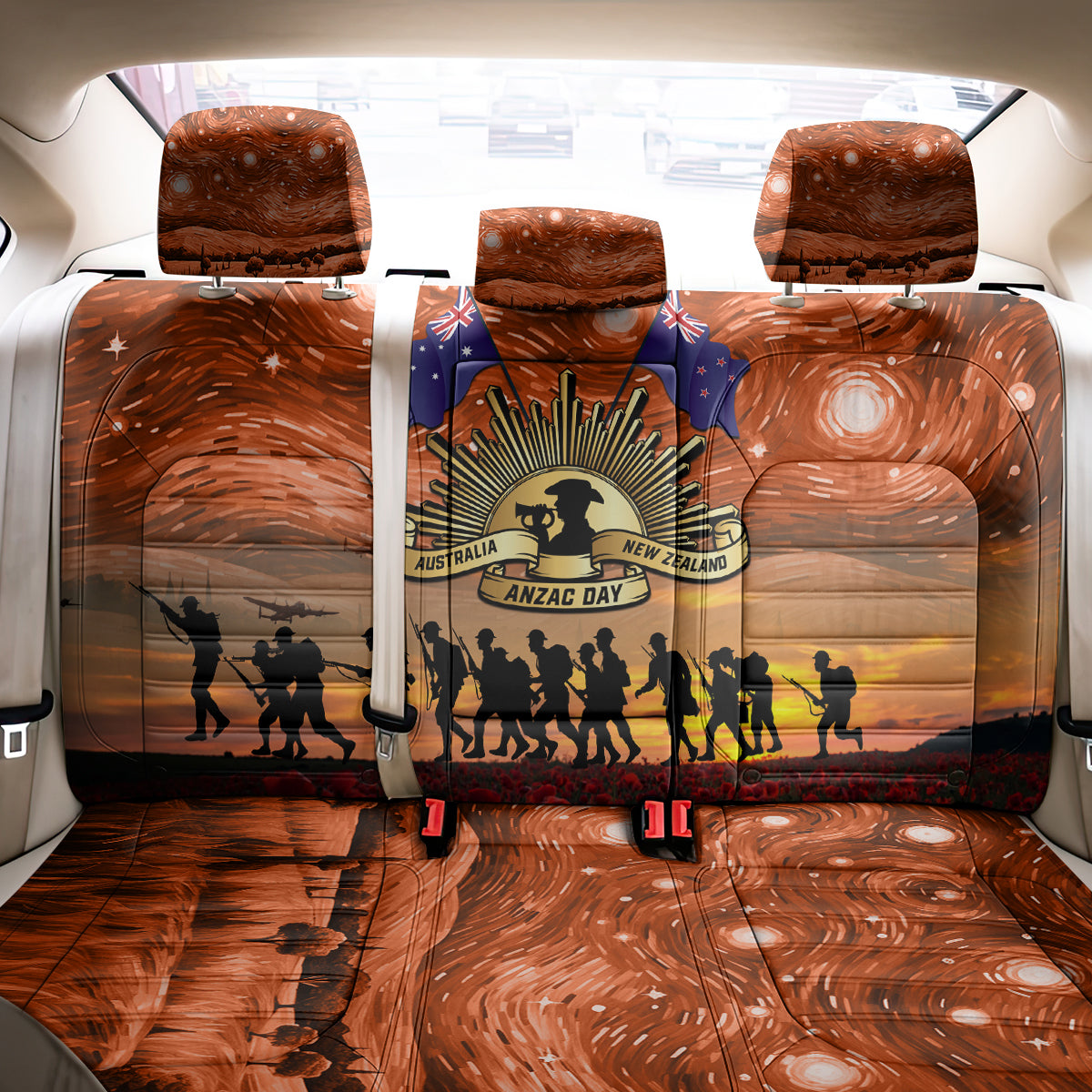 The Rising Sun Badge ANZAC Back Car Seat Cover Last Post Field of Poppy Starry Night Style LT03 - Polynesian Pride