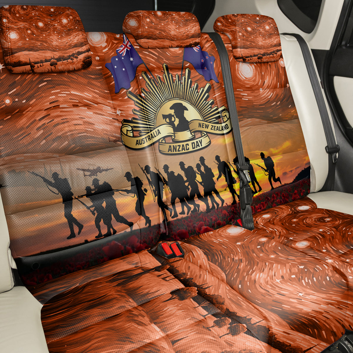 The Rising Sun Badge ANZAC Back Car Seat Cover Last Post Field of Poppy Starry Night Style LT03 - Polynesian Pride