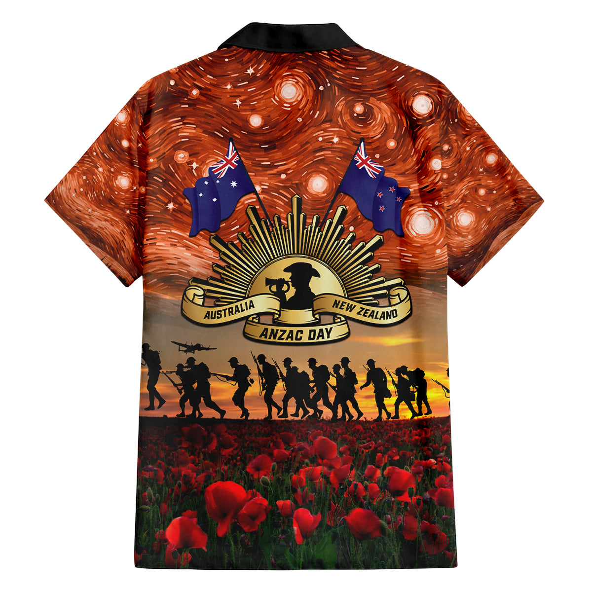 The Rising Sun Badge ANZAC Family Matching Off Shoulder Short Dress and Hawaiian Shirt Last Post Field of Poppy Starry Night Style LT03 - Polynesian Pride