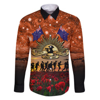 The Rising Sun Badge ANZAC Family Matching Off Shoulder Short Dress and Hawaiian Shirt Last Post Field of Poppy Starry Night Style LT03 Dad's Shirt - Long Sleeve Black - Polynesian Pride
