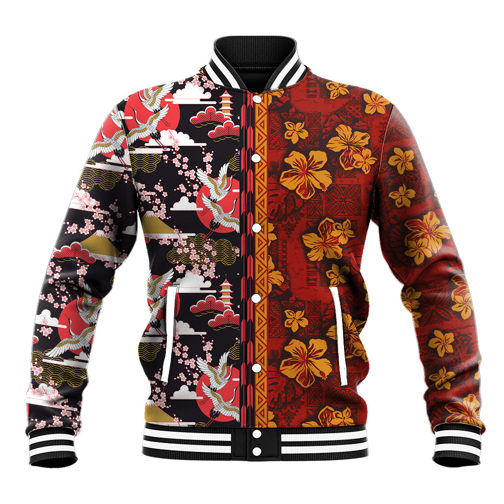 Pan-Pacific Festival Baseball Jacket Hawaiian Tribal and Japanese Pattern Together Culture