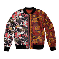 Japanese Culture Hawaii Style Bomber Jacket Hawaiian Tribal and Japanese Pattern Together Culture LT03 Unisex Red - Polynesian Pride