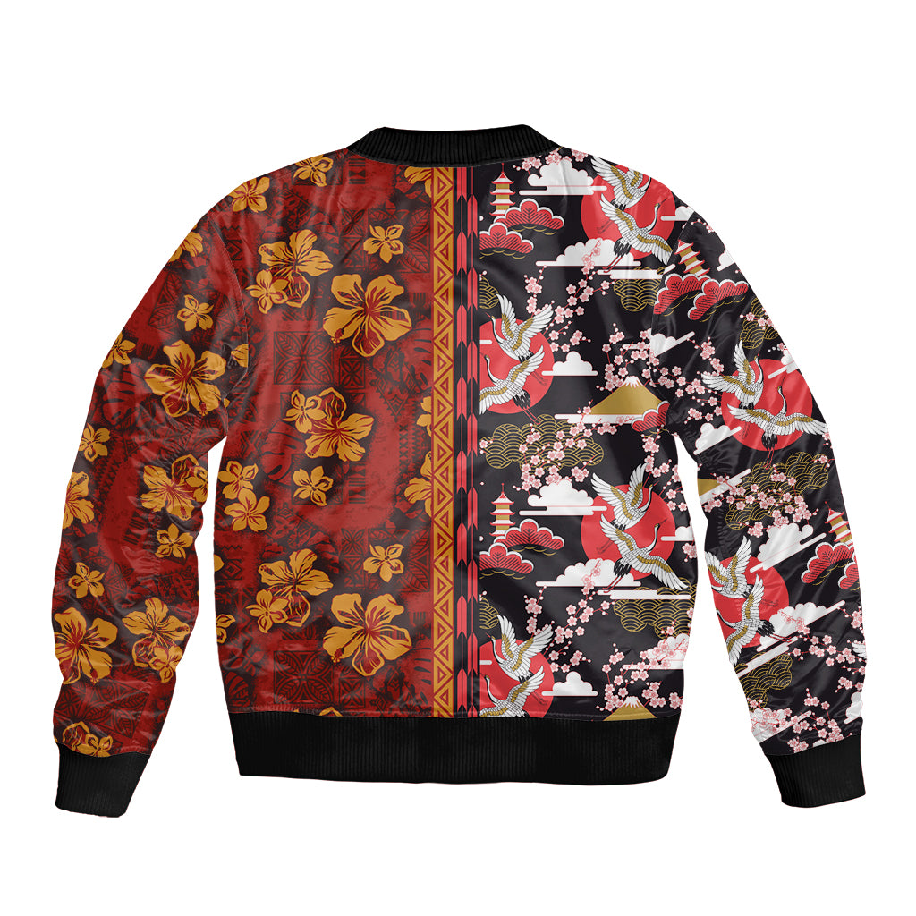 Japanese Culture Hawaii Style Bomber Jacket Hawaiian Tribal and Japanese Pattern Together Culture LT03 - Polynesian Pride