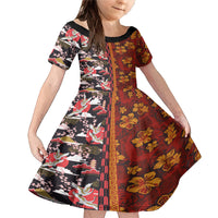 Japanese Culture Hawaii Style Family Matching Mermaid Dress and Hawaiian Shirt Hawaiian Tribal and Japanese Pattern Together Culture LT03 Daughter's Dress Red - Polynesian Pride
