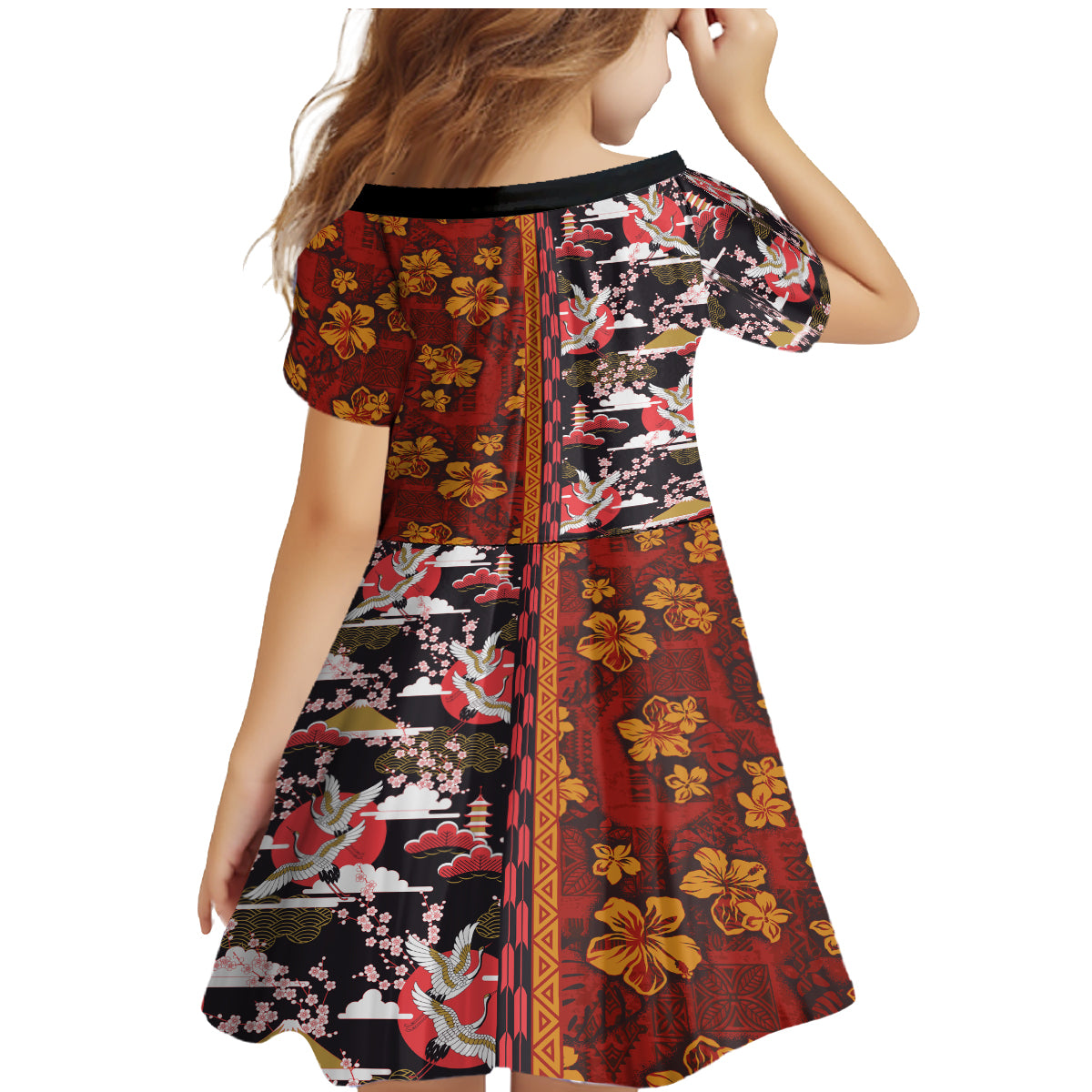 Japanese Culture Hawaii Style Family Matching Mermaid Dress and Hawaiian Shirt Hawaiian Tribal and Japanese Pattern Together Culture LT03 - Polynesian Pride