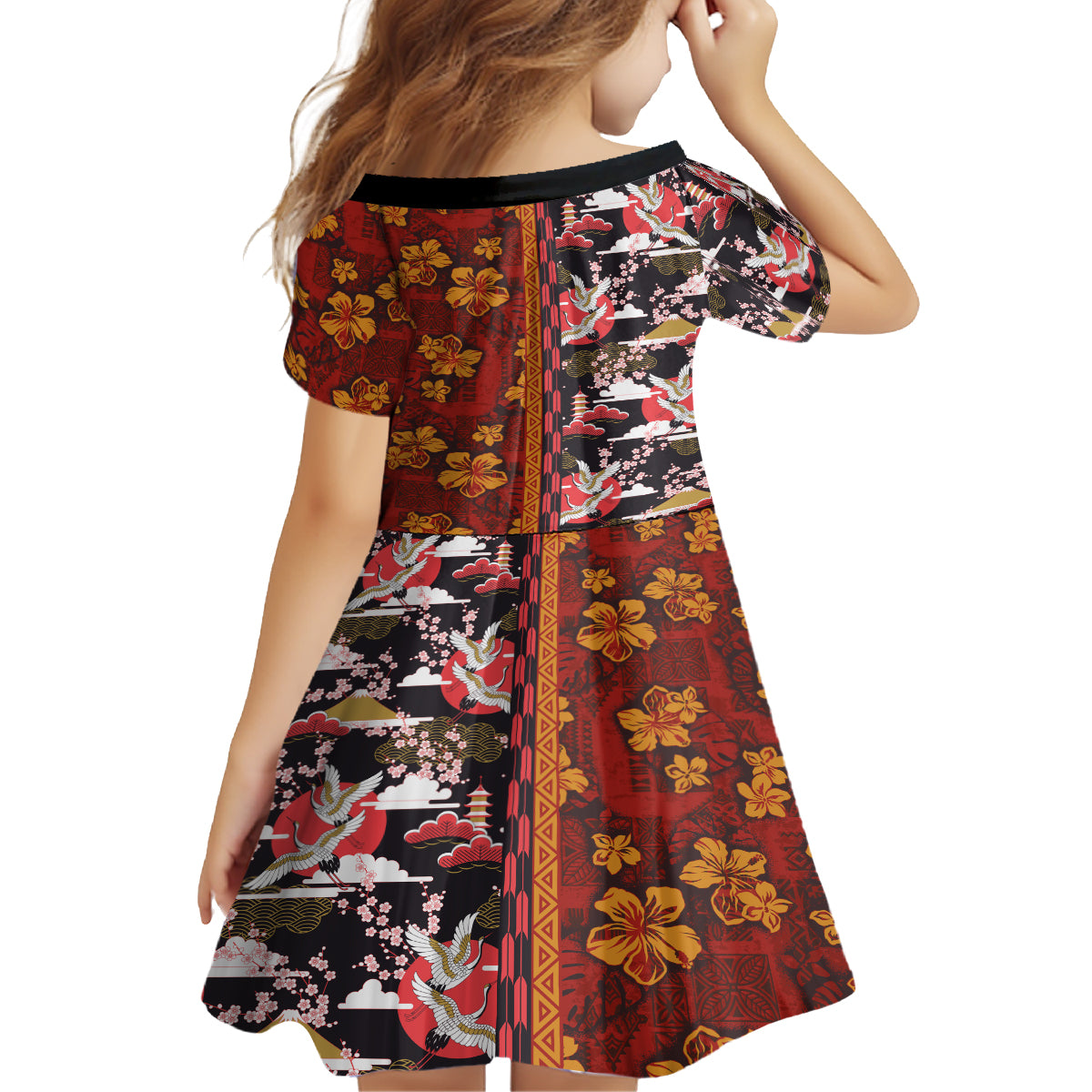Japanese Culture Hawaii Style Family Matching Off Shoulder Maxi Dress and Hawaiian Shirt Hawaiian Tribal and Japanese Pattern Together Culture LT03 - Polynesian Pride