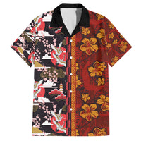 Japanese Culture Hawaii Style Family Matching Puletasi and Hawaiian Shirt Hawaiian Tribal and Japanese Pattern Together Culture LT03 Dad's Shirt - Short Sleeve Red - Polynesian Pride