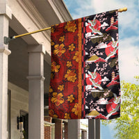 Japanese Culture Hawaii Style Garden Flag Hawaiian Tribal and Japanese Pattern Together Culture LT03 House Flag Red - Polynesian Pride