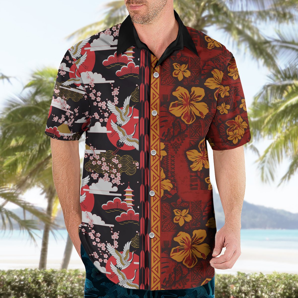 Japanese Culture Hawaii Style Hawaiian Shirt Hawaiian Tribal and Japanese Pattern Together Culture LT03 - Polynesian Pride