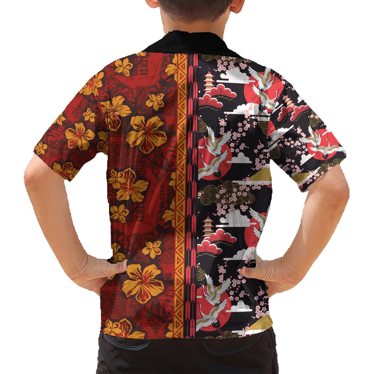 Japanese Culture Hawaii Style Hawaiian Shirt Hawaiian Tribal and Japanese Pattern Together Culture LT03 - Polynesian Pride